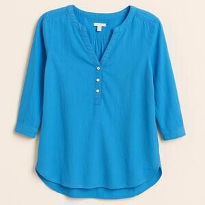 J. Jill XS Petite Blue Cotton Henley Tunic 3/4 Sleeve Hi/Low Hem Blouse